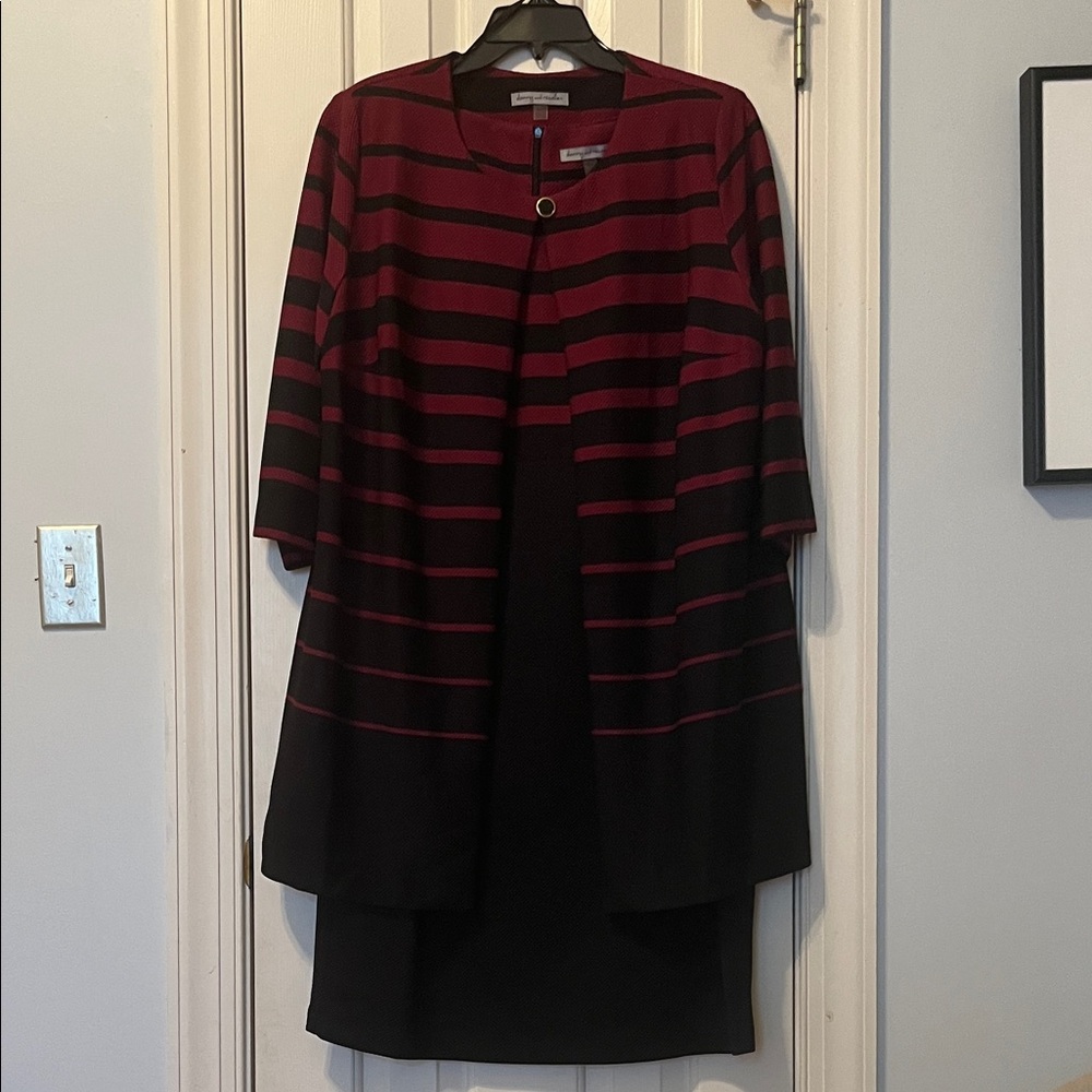 Danny & Nicole Red and Black Striped Midi Dress